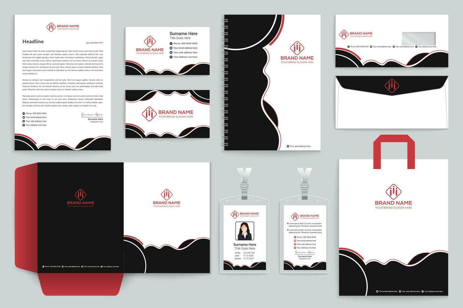 corporativo rojo y negro color papelería diseño vector