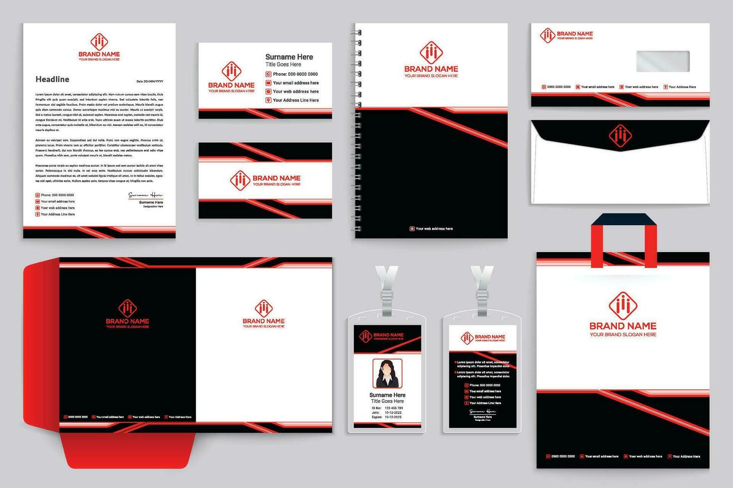 Corporate red and black color stationery design vector