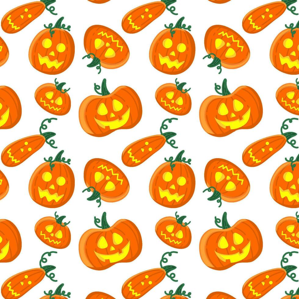 Background for textiles, decorative element for the autumn festival, Halloween party. Autumn pumpkin pattern with leaves and mushrooms, fun Halloween. vector