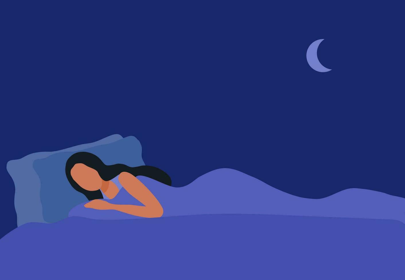 Sleep well concept, healthy woman sleep on bed vector illustration