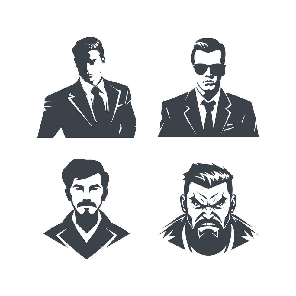 Sillhouette style men's hairstyles, logo templates. Icon set vector illustration