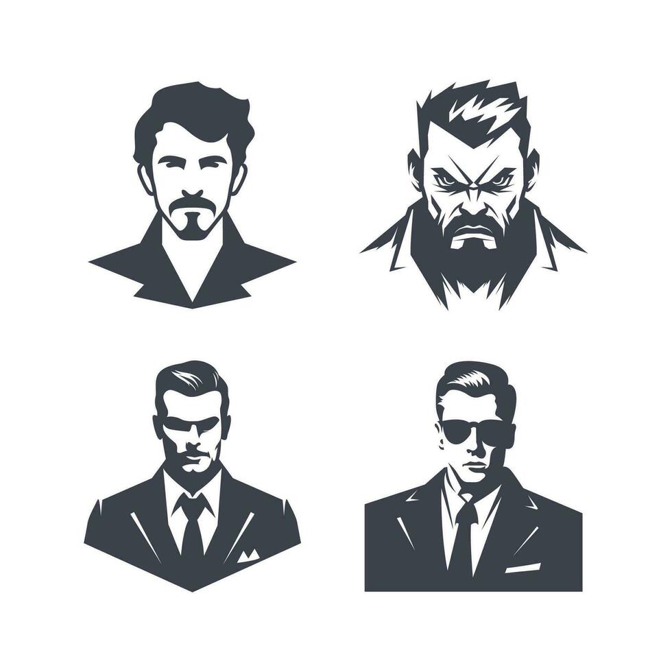 Sillhouette style men's hairstyles, logo templates. Icon set vector illustration