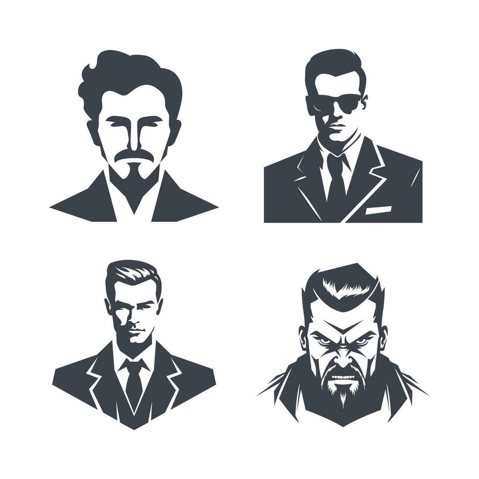 silueta estilo de los hombres peinados, logo plantillas. icono conjunto vector ilustración