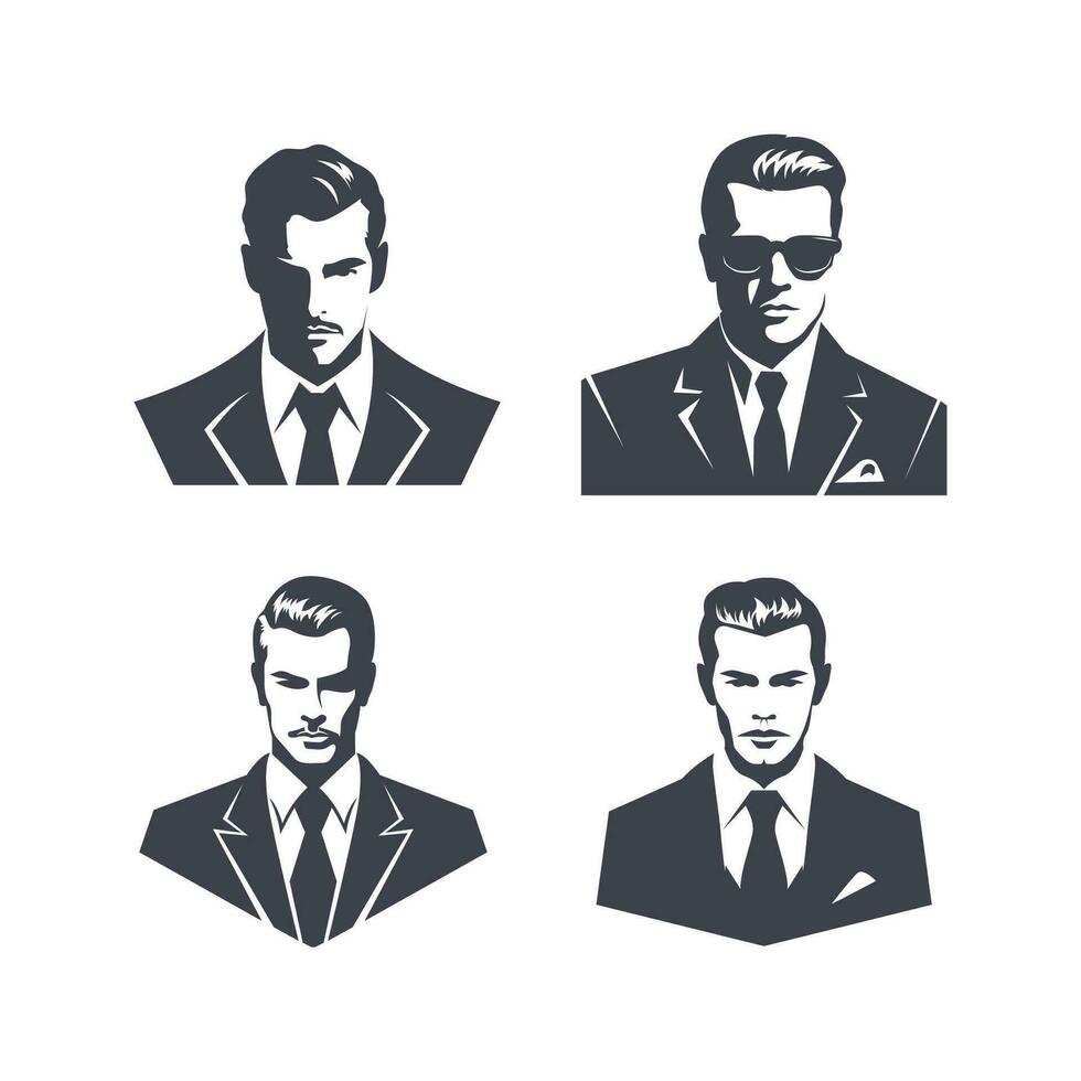 Sillhouette style men's hairstyles, logo templates. Icon set vector illustration