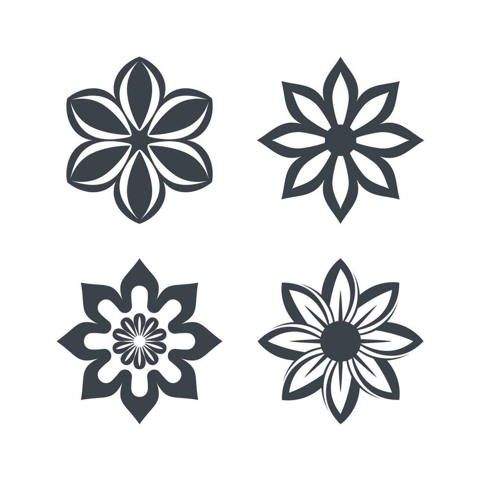 Flower icon set isolated on white background. Silhouettes logo Vector illustration