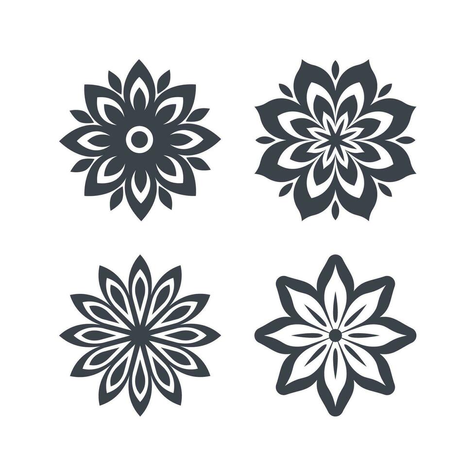 Flower icon set isolated on white background. Silhouettes logo Vector illustration