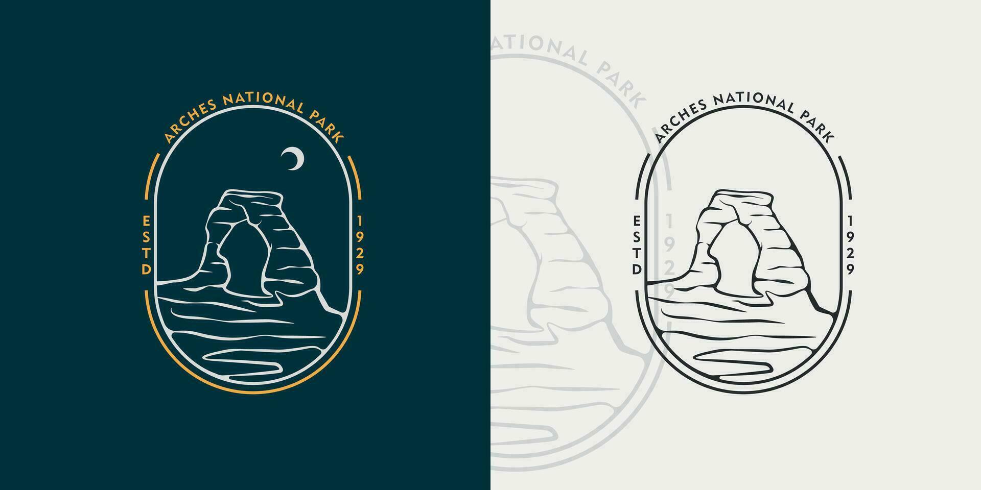 Oval Badge Arches Logo Line Art, Design Vector of USA National Park