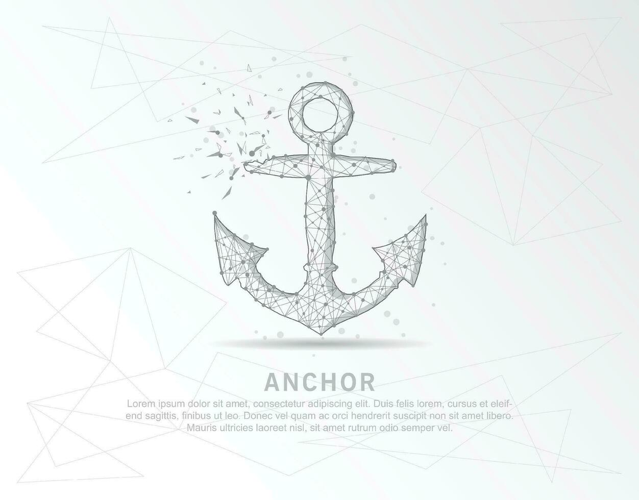 Anchor marine abstract mash line and composition digitally drawn in the form of broken a part triangle shape and scattered dots. vector