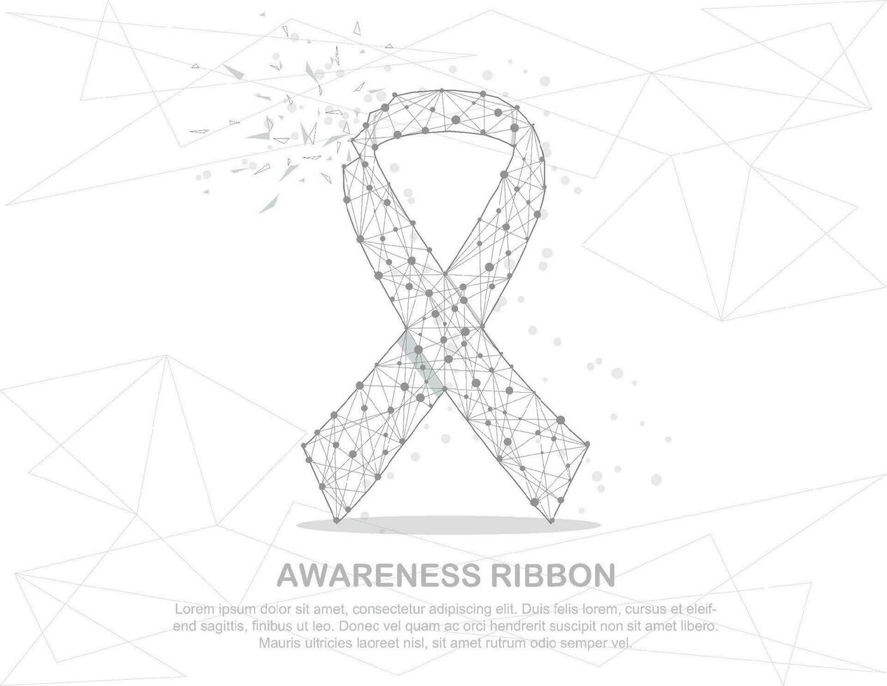 Ribbon solidarity badge shape point, line and composition digitally drawn in the form of broken a part triangle shape and scattered dots low poly wire frame on white background. vector