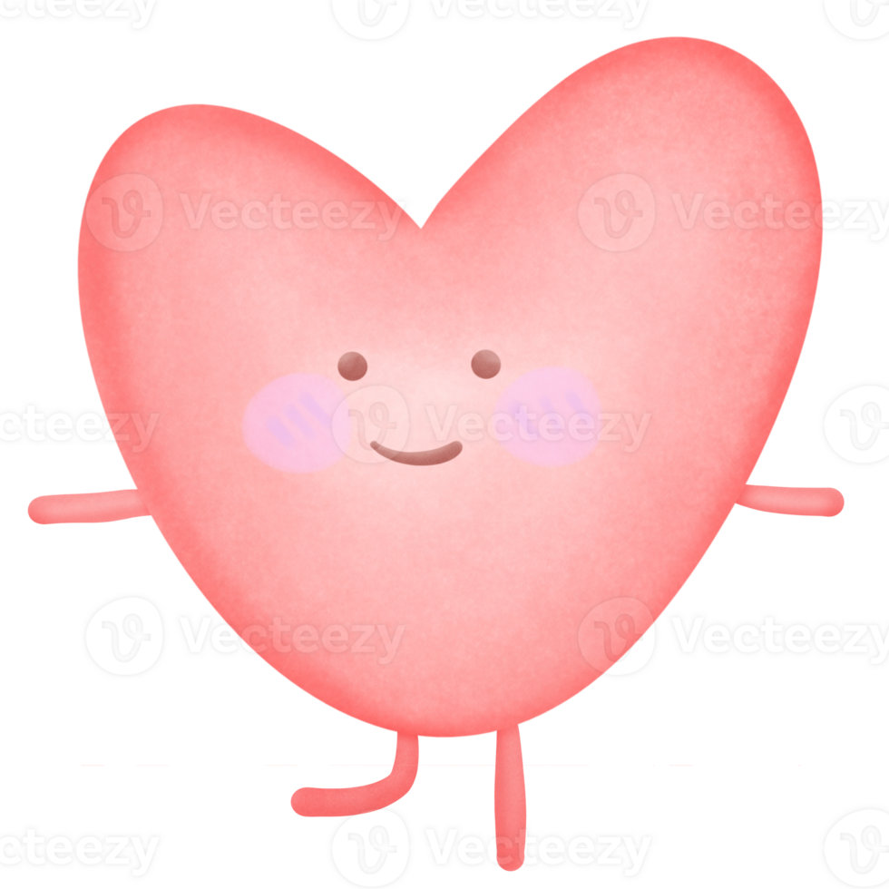 Red heart standing with one leg and two arms outstretched isolated on transparent background png