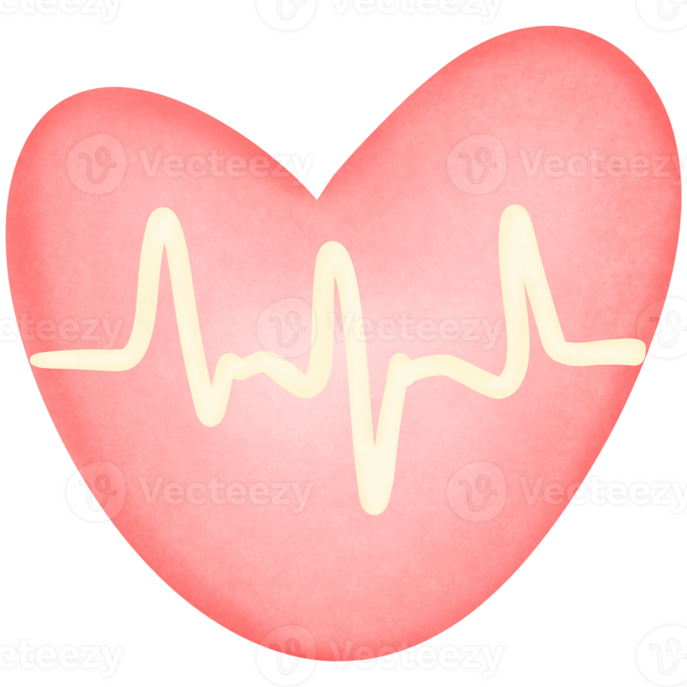 Red heart with heart waves isolated on transparent background png