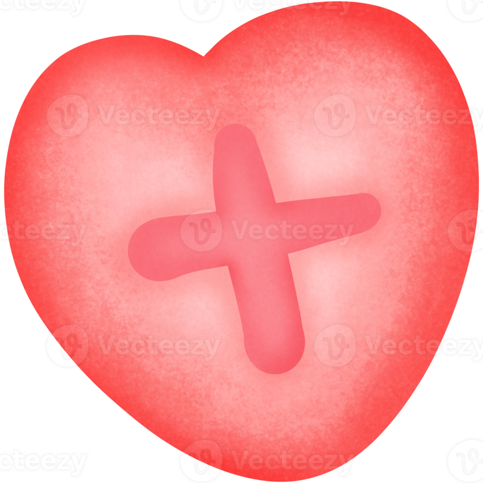 Red heart with plus symbol isolated on transparent background png