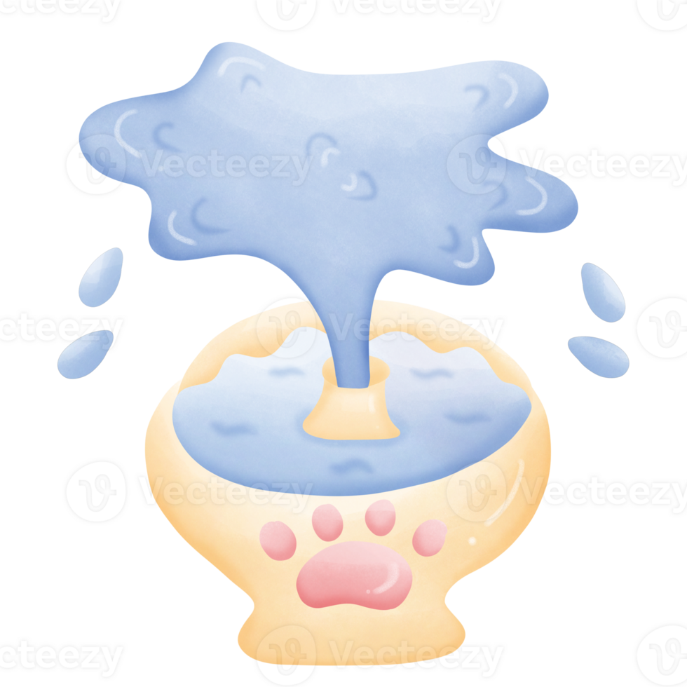 Cat fountain with water rising above with cat footprints isolated on transparent background png