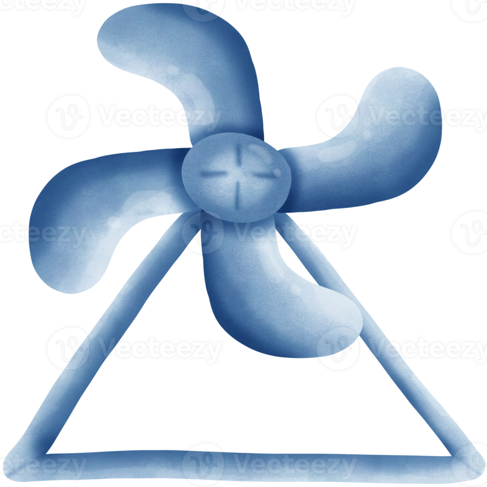 Blue wind turbine with triangular stand isolated on transparent background png
