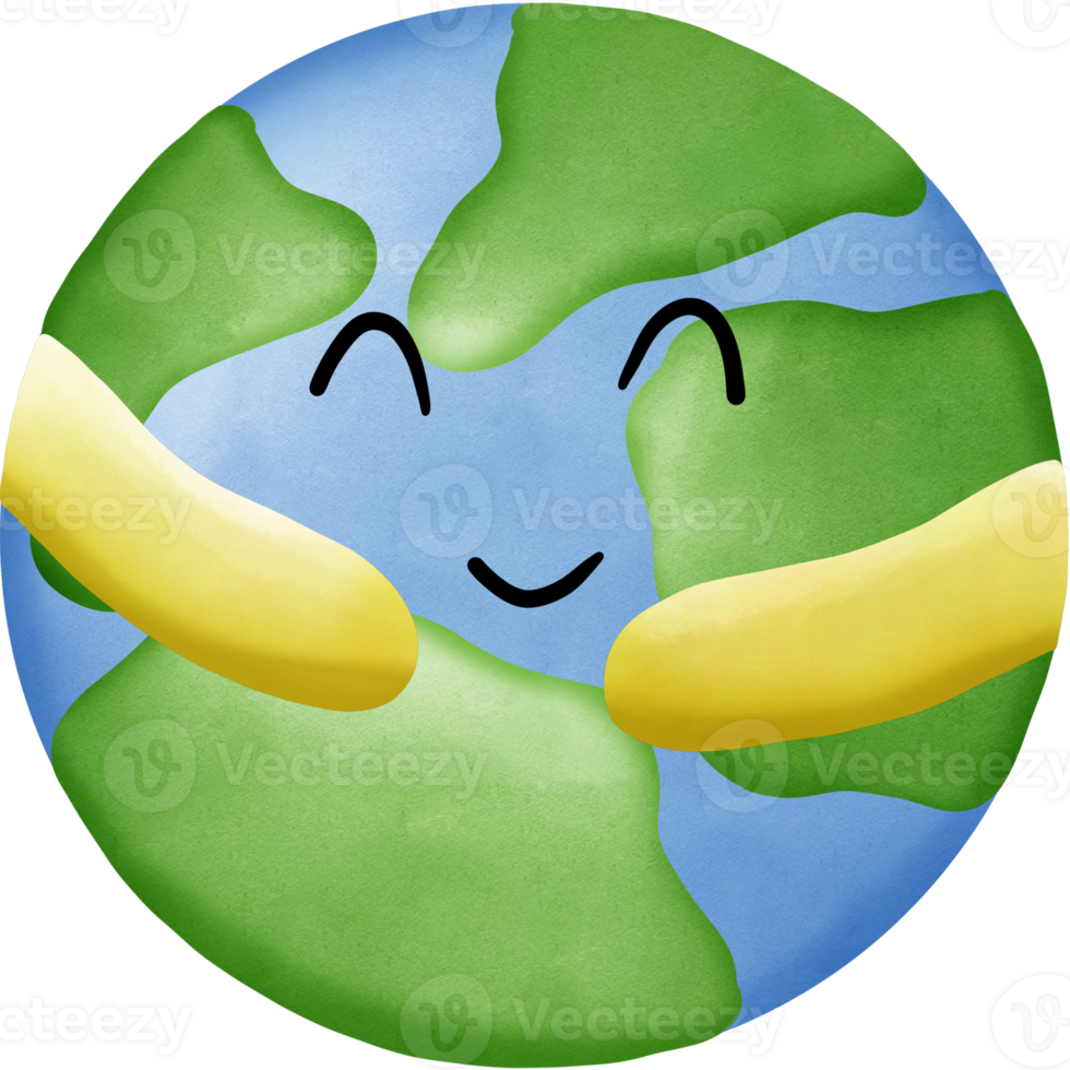 The earth is smiling with arms isolated on transparent background png