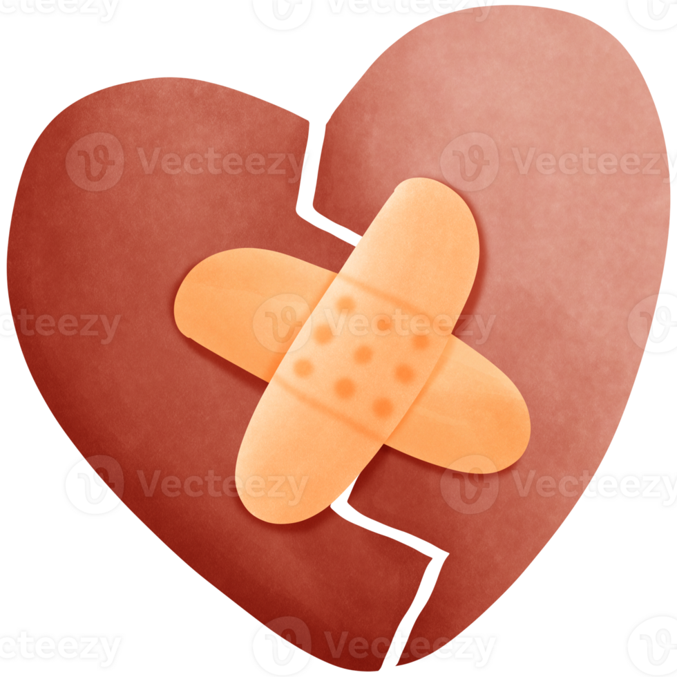 a broken heart with a bandage on it isolated on transparent background png