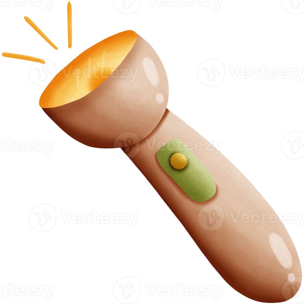 a flashlight with a yellow light on it isolated on transparent background png
