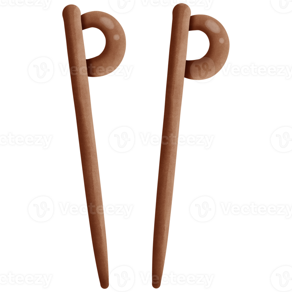 two wooden trekking sticks isolated on transparent background png