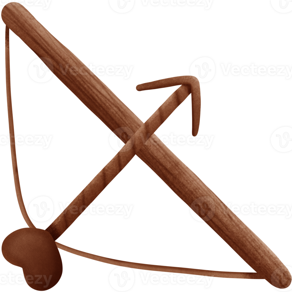 a wooden bow and arrow with a heart on it isolated on transparent background png