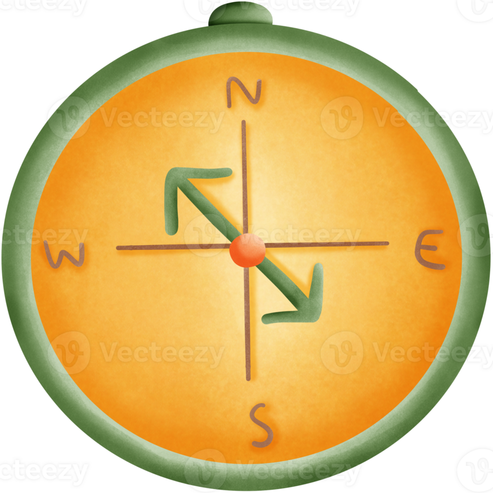 a green and orange compass with arrows on it isolated on transparent background png