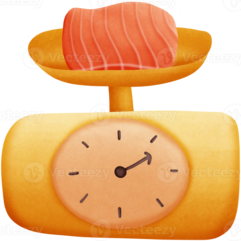 a cartoon salmon on a scale isolated on transparent background png