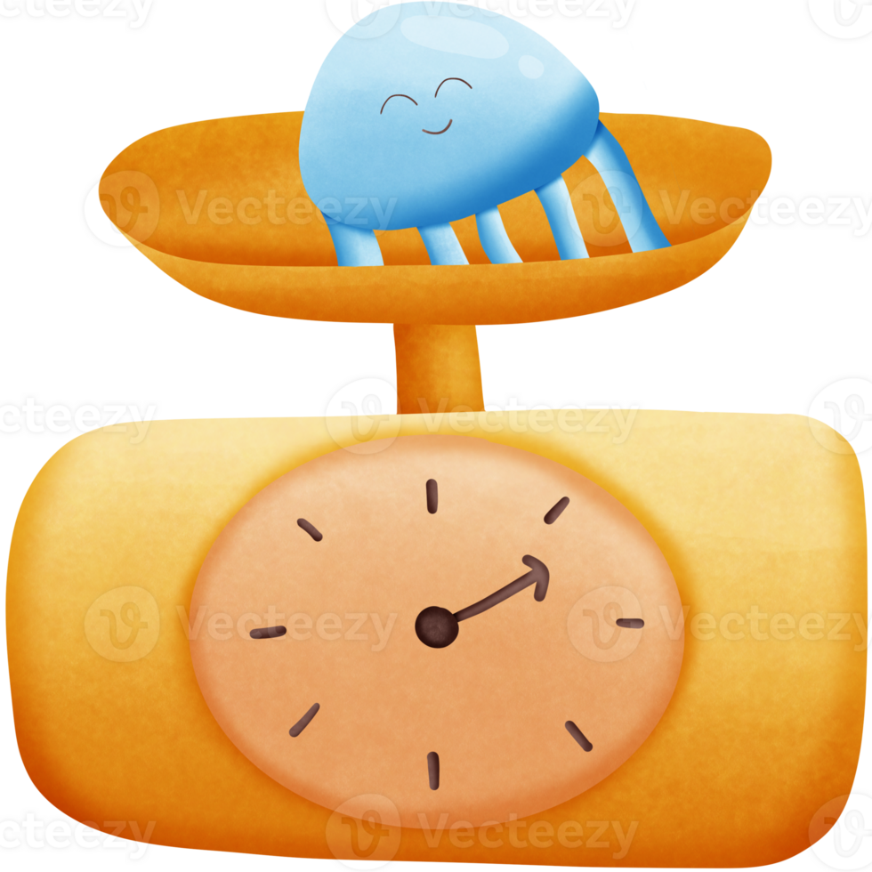a cartoon jellyfish on a scale isolated on transparent background png