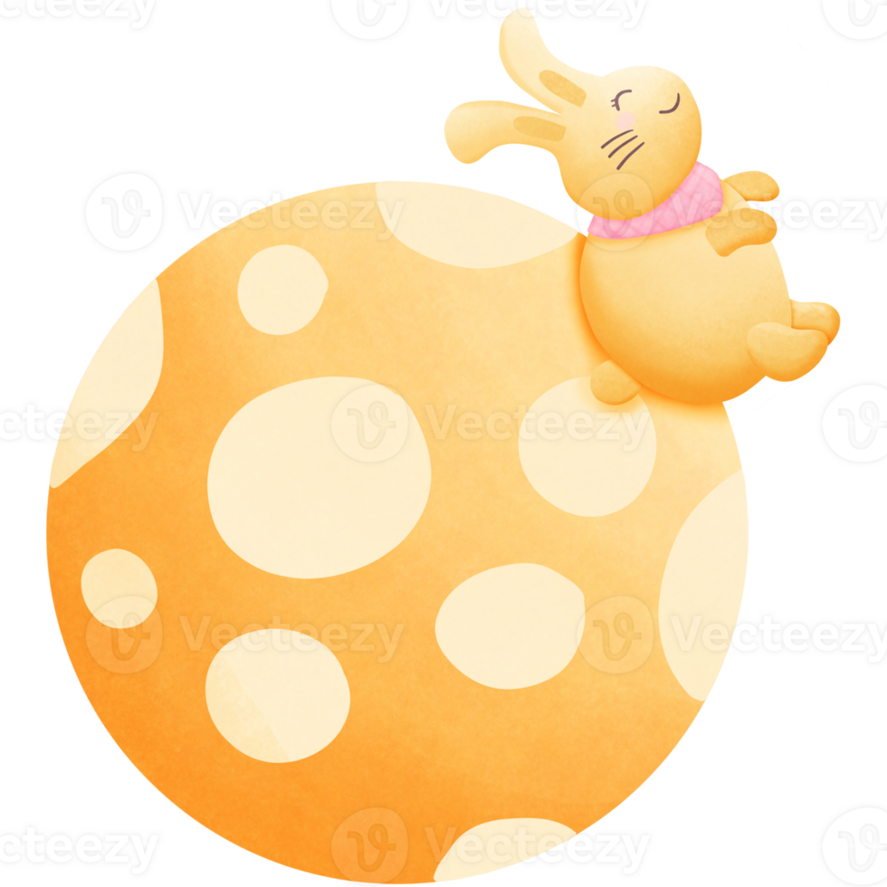 a cartoon rabbit sitting on the moon isolated on transparent background png