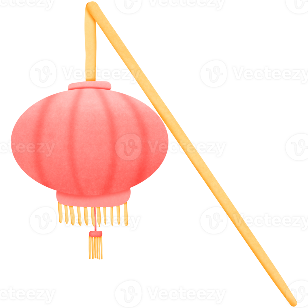 a red Chinese lantern hanging from a stick isolated on transparent background png