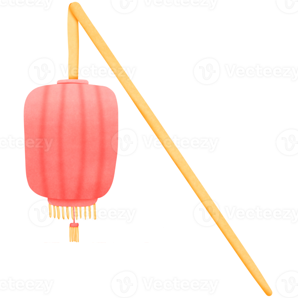 a red Chinese lantern hanging from a stick isolated on transparent background png