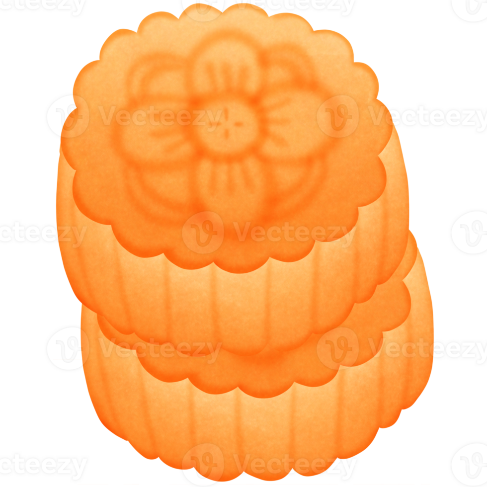 an orange moon cake with a flower on top isolated on transparent background png