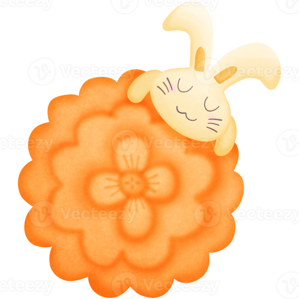 The rabbit sleeping on the moon cake isolated on transparent background png