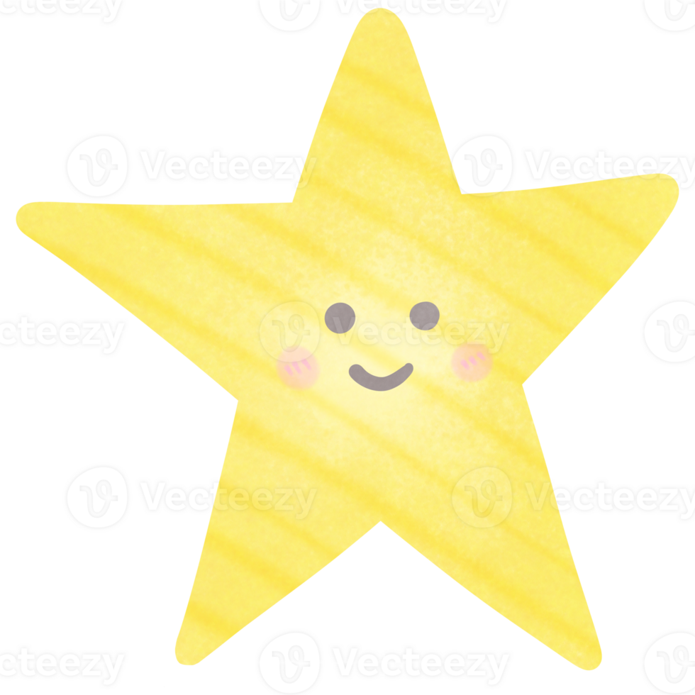 a yellow star with a smiley face isolated on transparent background png