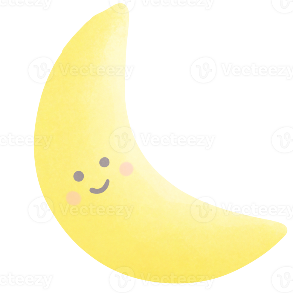 a yellow moon with a smiley face isolated on transparent background png