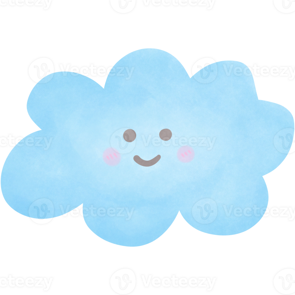 a blue cloud with a smiley face on it isolated on transparent background png