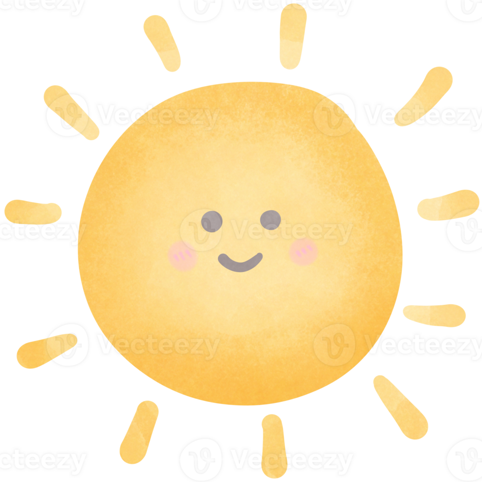 a cartoon sun with a smile on it isolated on transparent background png