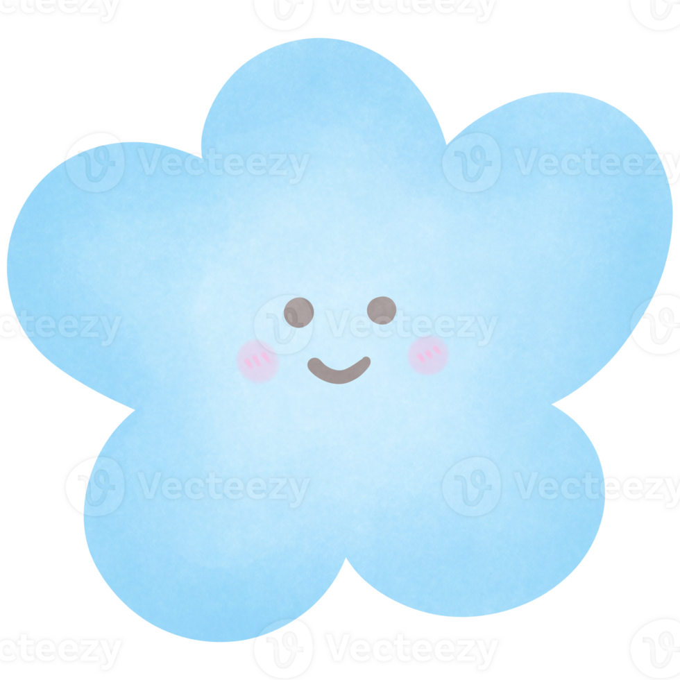 ein Blau Wolke mit ein Smiley Gesicht isoliert auf transparent Hintergrund png