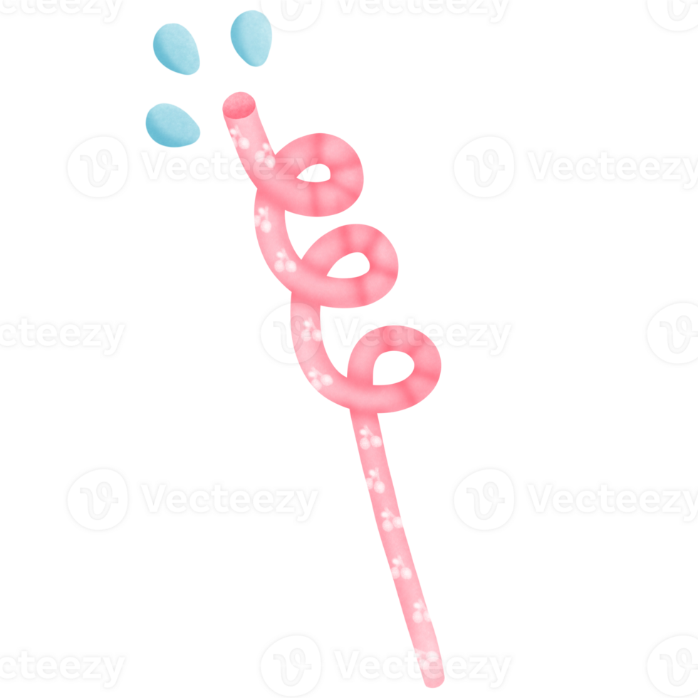 The pink straw plastic has a cherry pattern on it isolated on transparent background png