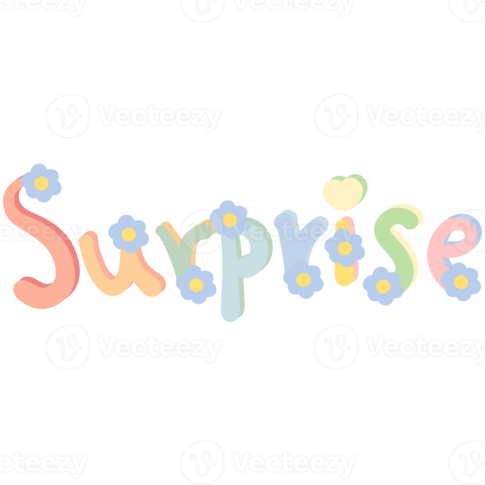 Colorful word Surprise decorated with flowers isolated on transparent background png