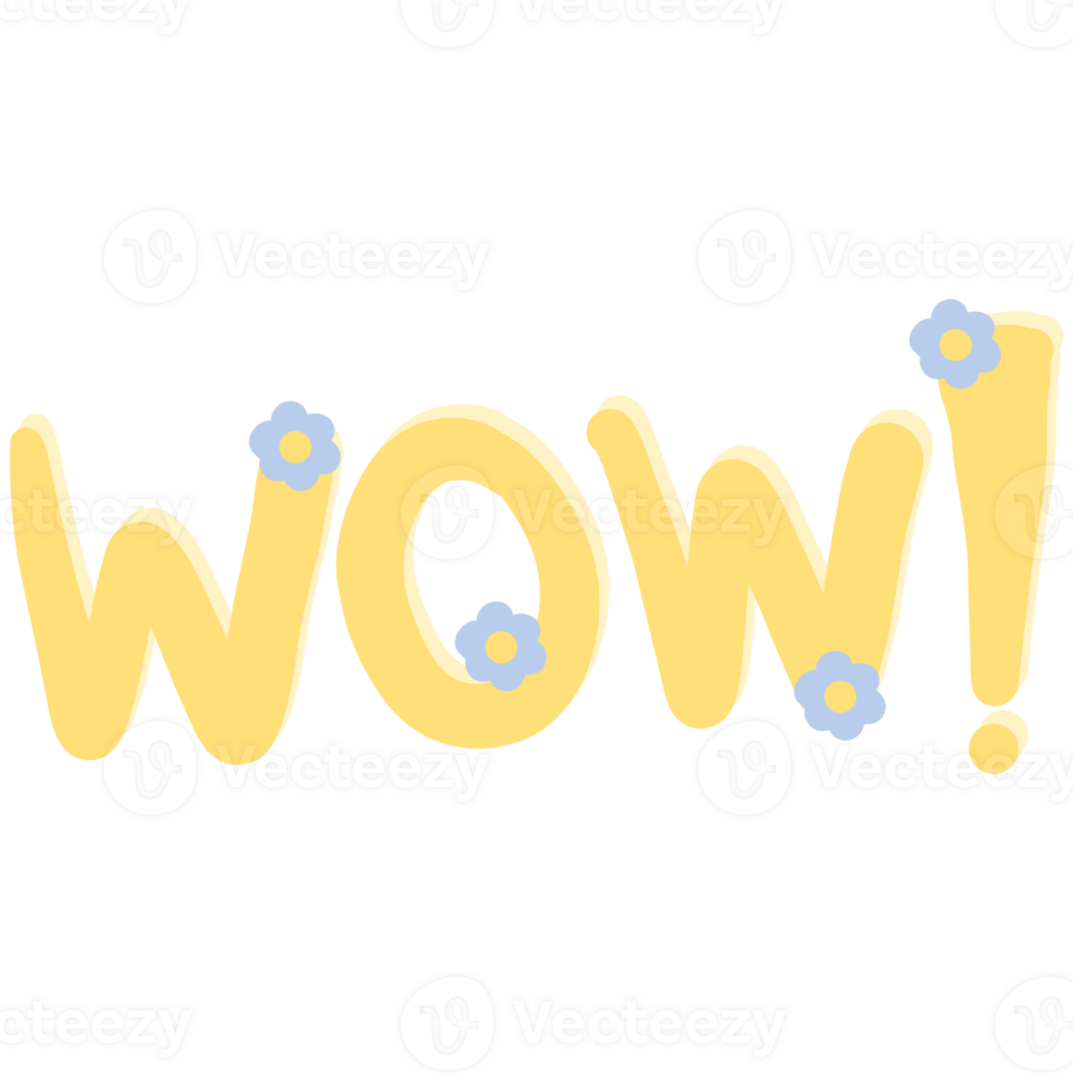 Colorful word WOW decorated with flowers isolated on transparent background png