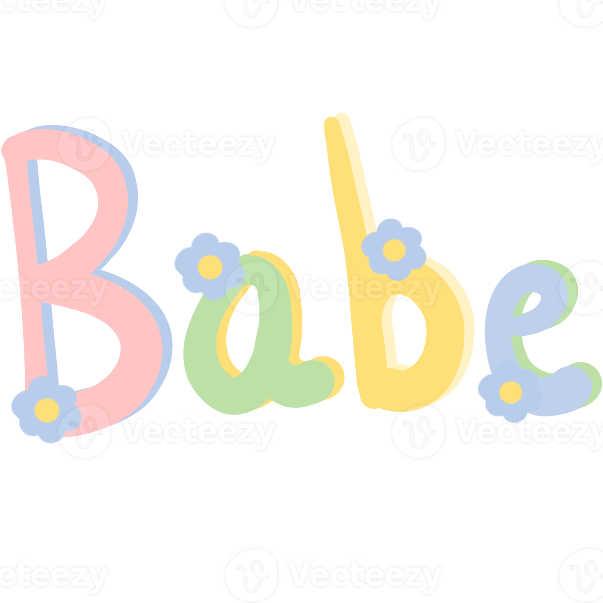 Colorful word Babe decorated with flowers isolated on transparent