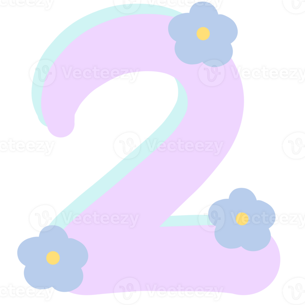 Purple number 2 with flowers isolated on transparent background png