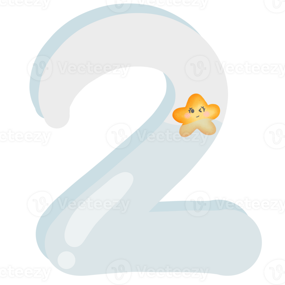 The number 2 has a star emoticon floating in the water isolated on transparent background png