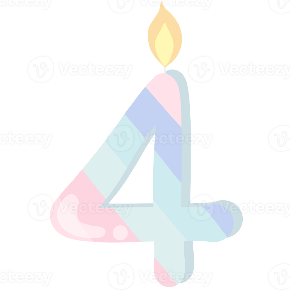 Number 4 birthday candle in pastel colors isolated on transparent background png