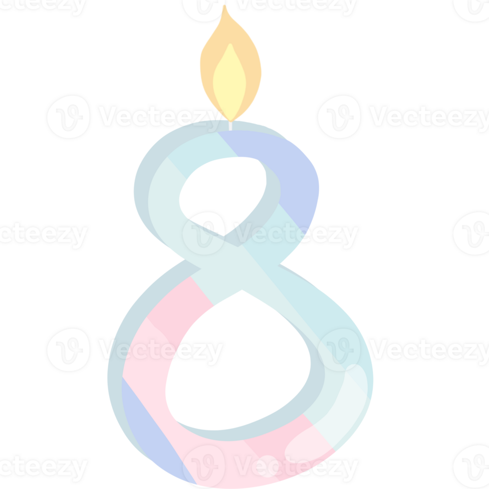 Number 8 birthday candle in pastel colors isolated on transparent background png