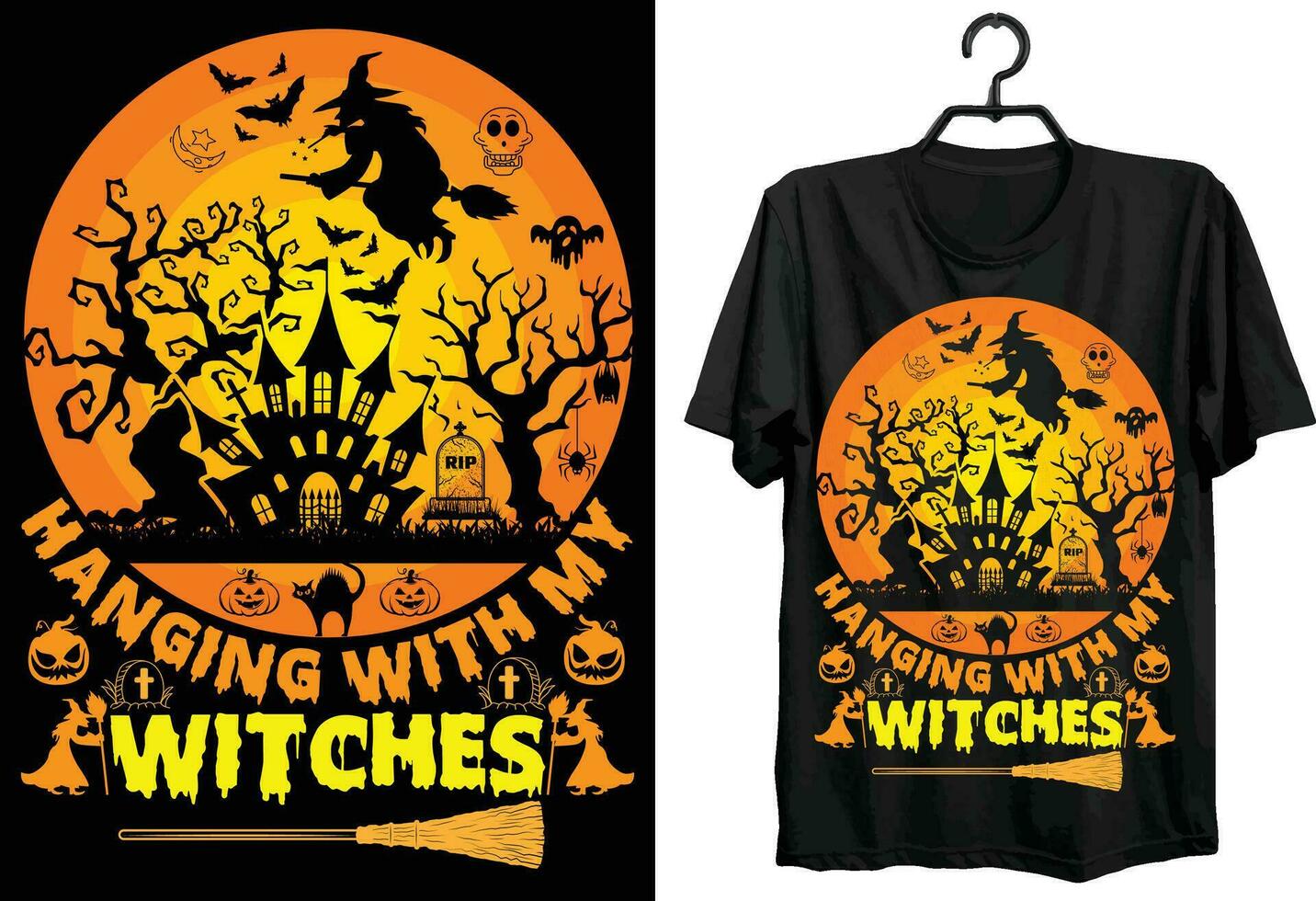Hanging With My Witches. Halloween T-shirt Design. Funny Gift Item Halloween T-shirt Design For Halloween Lovers. vector
