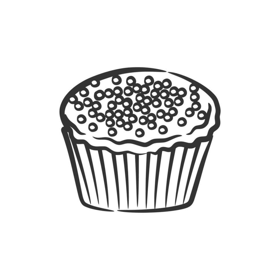 Cupcake line art hand drawn style doodle drawing black and white vector