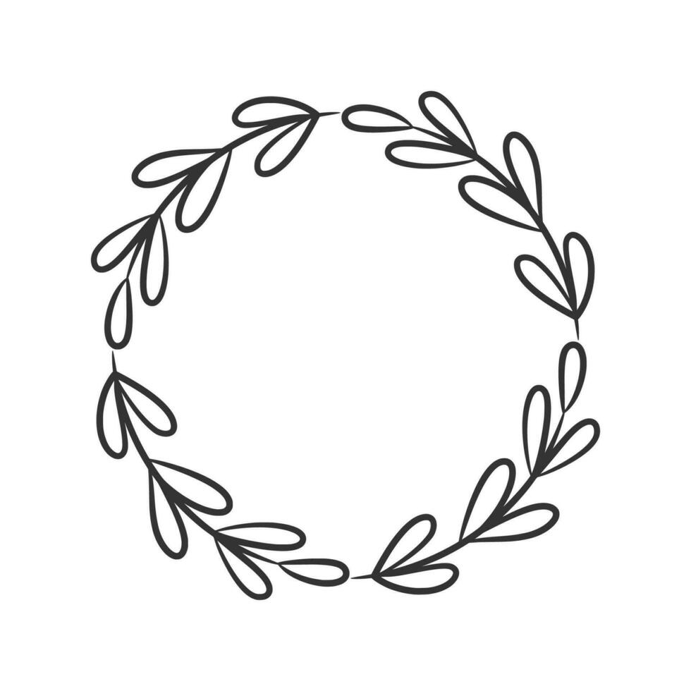 Hand drawn wreath circular vector art black and white