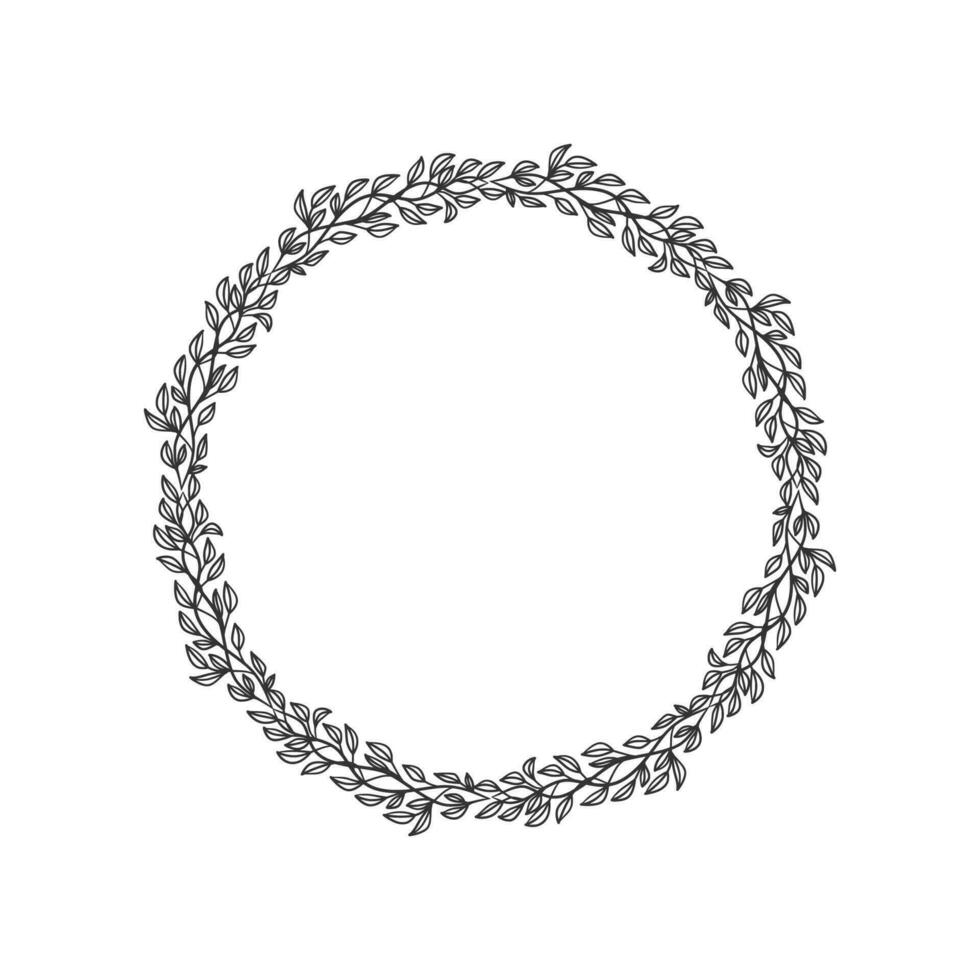 Hand drawn wreath circular vector art black and white