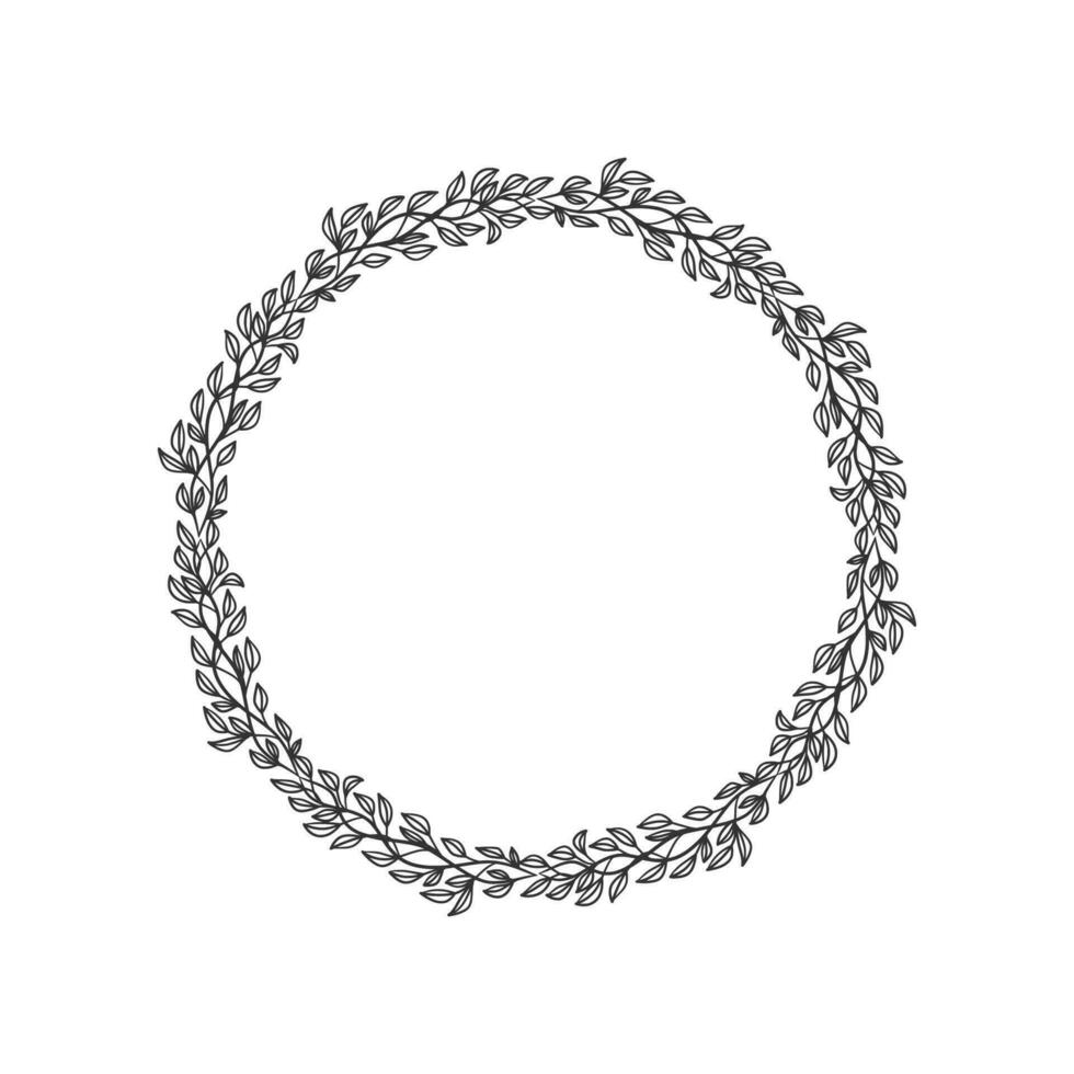 Hand drawn wreath circular vector art black and white