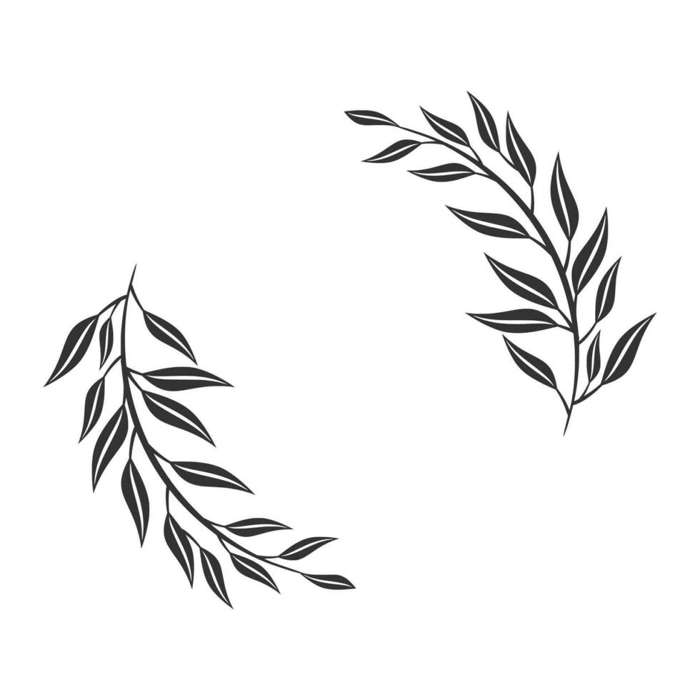 Hand drawn wreath circular vector art black and white